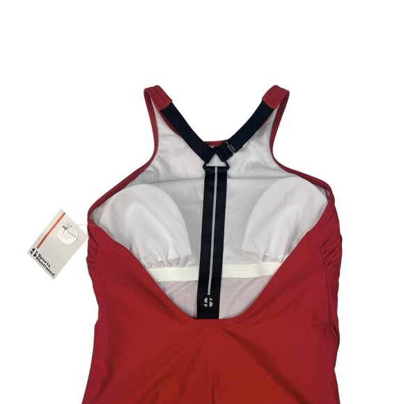 Sports Illustrated One Piece Swimsuit Size Large Red High Leg Racer T Strap Back - Picture 7 of 10